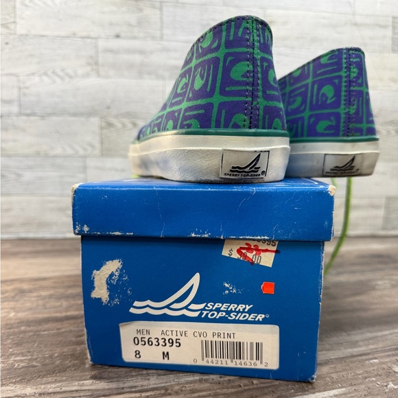 Vintage 90s Sperry Top-Sider Active CVO Print Sneakers Neon Purple Green Size 8 - Picture 6 of 11